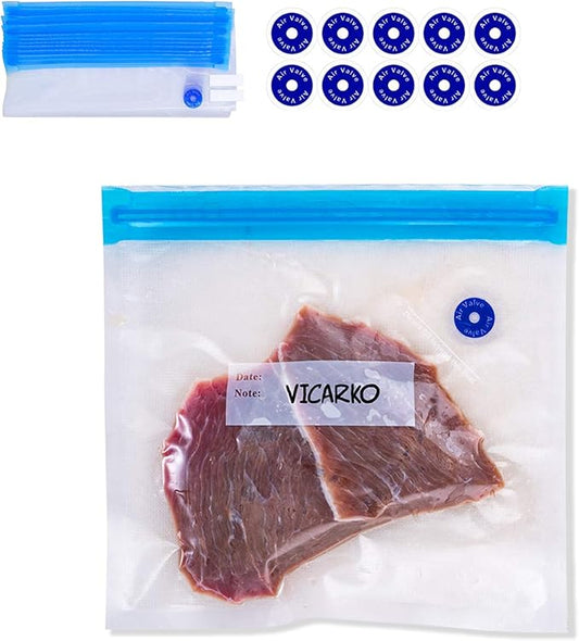 VICARKO 30 Vacuum Zipper Bags, Vacuum Sealer Bags, Food Storage, Reusable Bags, with Double Layers, BPA Free, 2.9L, 11.0 x 10.5"