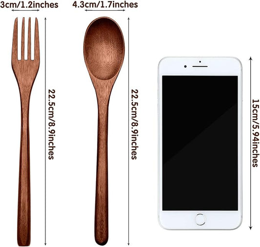 Patelai Wooden Spoons Forks Set Wood Dinner Utensil Set Reusable Flatware Tableware Set Handmade Natural Cutlery Set Includes Wood Spoon Fork for Cooking Stirring Eating