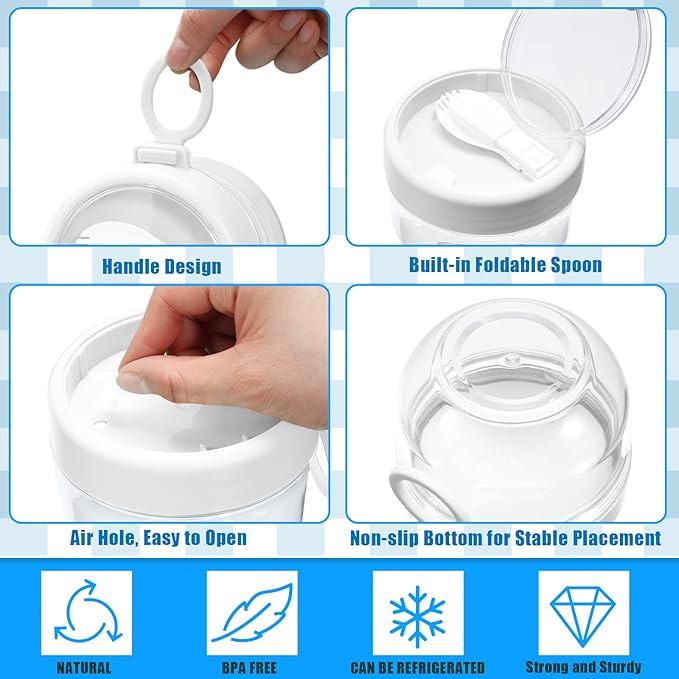 4 Pcs Overnight Oats Container with Lids and Spoons, 20 oz Plastic Overnight Oats Jars Large Capacity Airtight Yogurt Container for Milk, Fruit, Cereal and Salad Storage (White)