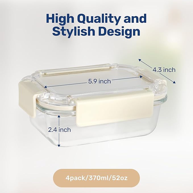 YSSOA Food Meal Prep Containers with Lids, All Temp Food Storage Container,BPA-Free,Airtight Glass Lunch Boxes,Ideal for Lunch, Meal Prep & Leftovers,Microwave, Oven,Dishwasher Friendly,4 Packs