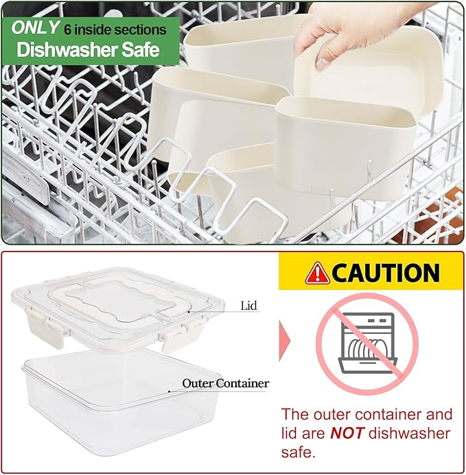 Divided Serving Tray with Lid and Handle, Portable Snack Box Container, 6 Compartments Veggie Fruit Snackle Tray, Charcuterie Platter Box Container for Party, Nuts, Snacks, Entertaining, Picnic,2 Pack