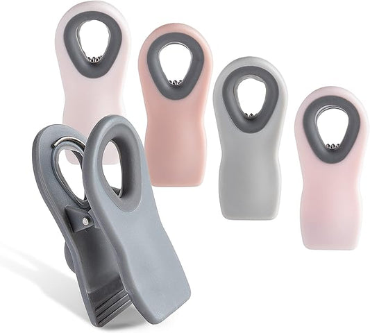 COOK WITH COLOR Bag Clips with Magnet- Food Clips, Chip Clips, Bag Clips for Food Storage with Airtight Seal Grip for Bread Bags, Snack Bags and Food Bags (Pink and Grey, Pack of 5)