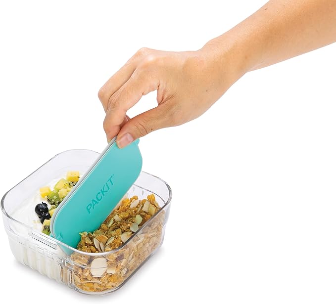 PackIt Mod Snack Bento Food Storage Container, Mint Green, Shatterproof Crystal Clear Base, with Leak-resistant Dividers and Lid, Microwavable, Dishwasher Safe, Perfect for Snacks