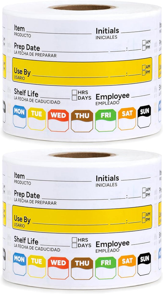 Restaurant Quality Shelf Life Food Rotation Labels Vinyl, 2” x 3” Self-Adhesive Removable Freezer Food Labels Stickers, Perfect for Reusable Containers, Food Date Sticker (Large, Count, 2)