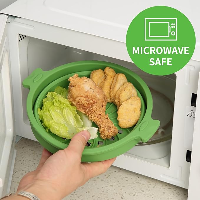 Collapsible Silicone Microwave Cookware Cooker Steamer for Cooking with Lids, 0.8L Glass Food Storage Container Sealed Bowl Mixing Bowls 2pc Set BPA Free