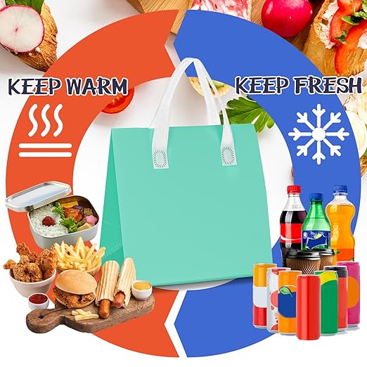 Kacctyen 100 Pcs Insulated Take Out Bags Bulk 9.5 x 6 x 9.5 in Thermal Insulation Food Bag for Coffee, Milk Tea, Hot Cold Food, Delivery Cooler Bag for Catering Restaurant Grocery Picnic (Multicolor)