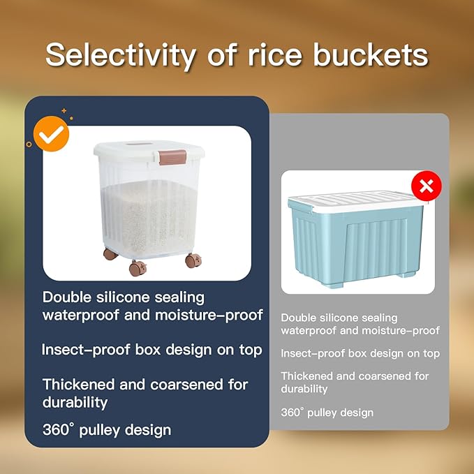 2PCS Airtight Flour Sugar Storage Containers with Lids, Easy to Move, Plastic Rice Cereal Grain Pet Food Bin with Wheels for Kitchen Pantry Organization (20lbs & 30lbs)