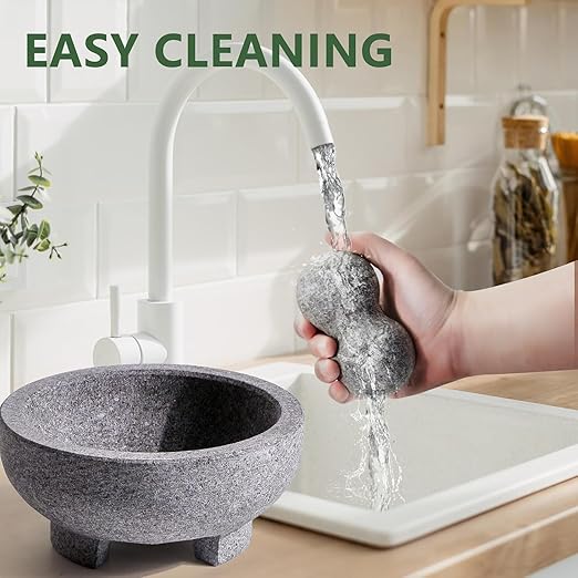 Luvan Large Mortar and Pestle Set,4 Cups Unpolished Granite Natural Stone Grinder Bowl for Molcajete Guacamole Bowl Crushing/Mexicano Guacamole,Spices Grinder,Herb Crusher,Salsa Pesto-8IN/Gray