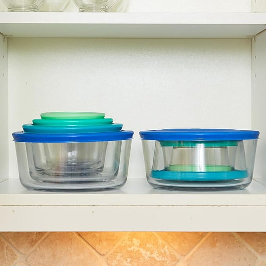 Anchor Hocking 26 Piece Glass Storage Containers with Lids (13 Glass Food Storage Containers & 13 Mixed Blue SnugFit Lids)