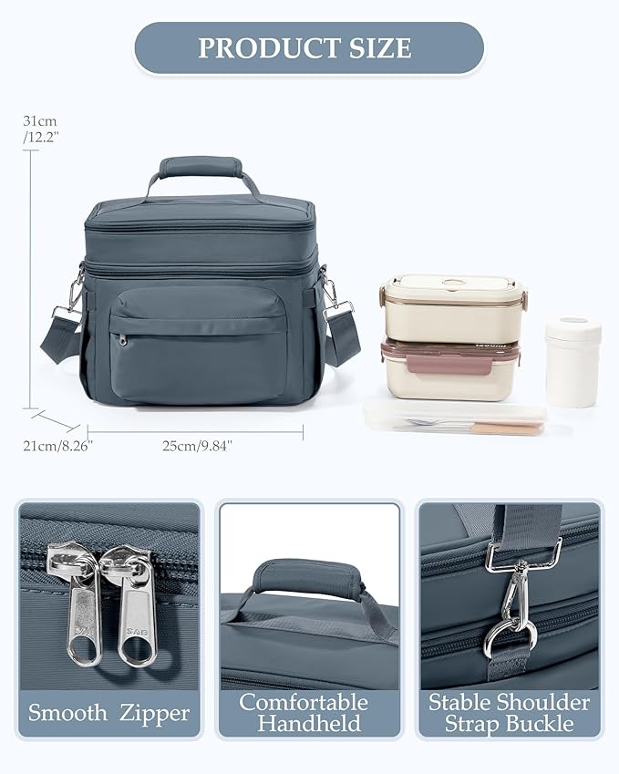 Lunch Box Women Insulated Lunch Bag Men Expandable Waterproof Leakproof Lunch Boxes Large Lunch Tote Cooler Bag for Work with Water Bottle Holder Royal Blue