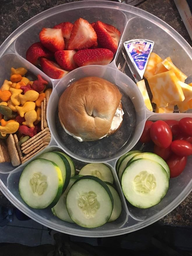2 Pack - Candy and Nut Serving Container, Appetizer Tray with Lid, 6 Compartment Round Plastic Food Storage Lunch Organizer, Divided Christmas Keto Snack Plate, Dish Platter w/Cover, 10-Inch