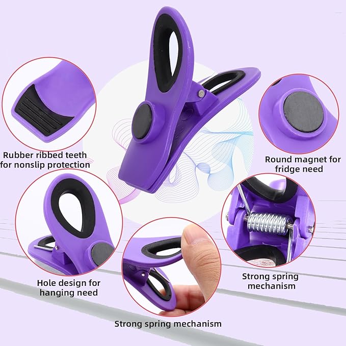18 Pack Bag Clips with Magnet,Chip Clips Bag Clips Food Clips,Bag Clips for Food Storage,Magnet Clips,Magnetic Bag Clips for Bread Bags,Snack Bags,Food Bags,Clips for Fridge,9 Assorted Bright Colors