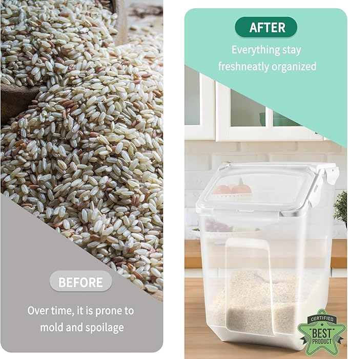 3-Pack Rice Storage Container 30 Lb/15Liter Large Plastic Grain Food Bucket Sealed Moisture Proof Household Pet Food Storage Box