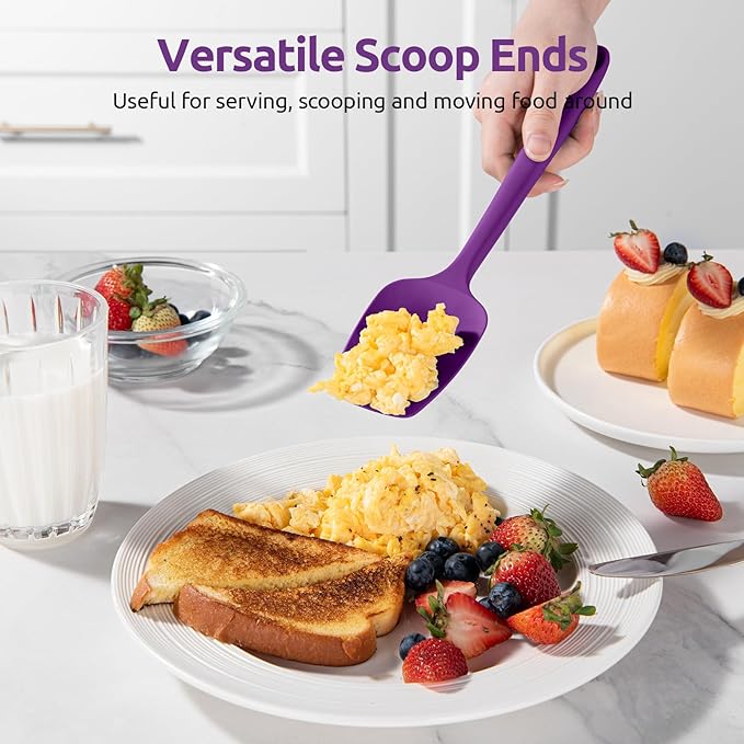 U-Taste 600ºF Heat Resistant Food Grade Silicone Spatula Set of 3, and 18/8 Stainless Steel Square Measuring Spoons Set of 8 (Purple+Silver)