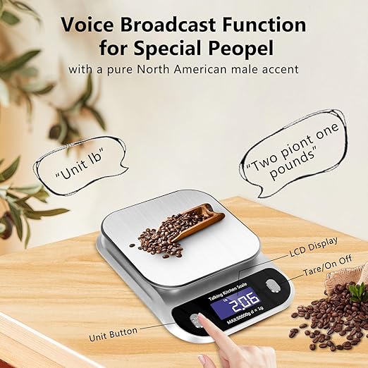 Talking Food Scale, 5kg/11lb Talking Digital Kitchen Scales Weight Ounces and Grams for Cooking, Talking Sales for Food, Clear Pure Voice Talking Scales for Visually Impaired(Battery Included)