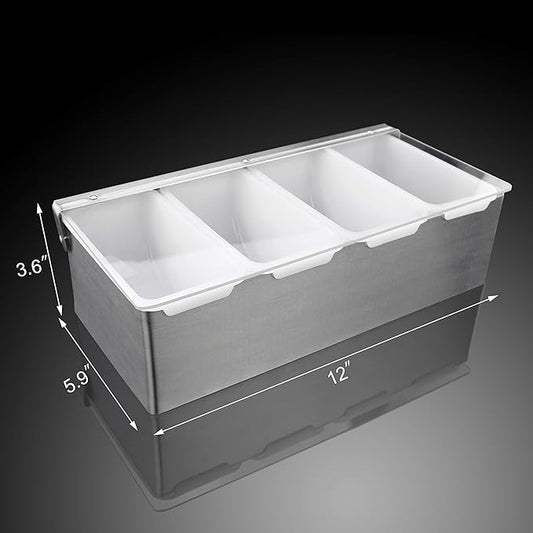 New Star Foodservice 48025 Stainless Steel Condiment Dispenser with 4 Compartments (NO ICE Tray Included)