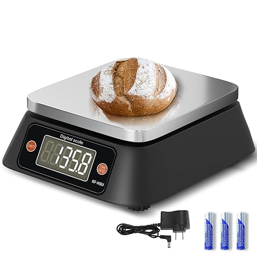 Kitchen Scales Digital Weight Grams and Ounces, YONCON KF-H8U Food Scale for Bakers, Candle and Soap Making, Baking Scale with Stainless Steel Large Platform, 22lb, 3*AA Batteries and AC Power Adapter