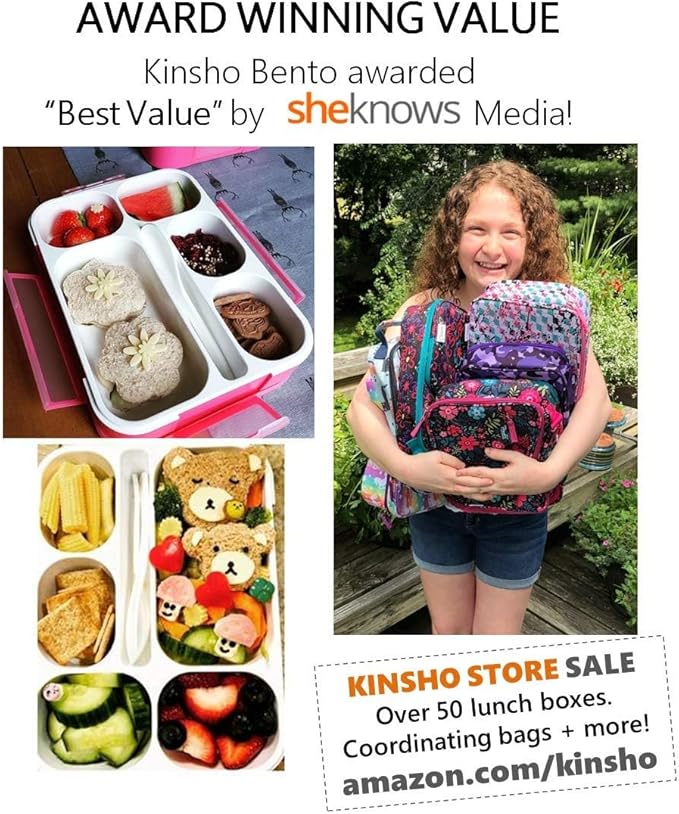 Bento-Box Lunch-box Containers for Kids Girls Toddler Women, 6 Compartment Leakproof School Portion Container Kit, Meal or Snack Boxes for School Daycare Travel, BPA-Free Pink