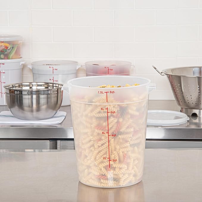Restaurantware-Met Lux 8 Quart Food Storage Container, 1 Translucent Storage Container - Lids Sold Separately, Red Volume Markers, Dishwashable Container, Side Handles, For Storing Foods