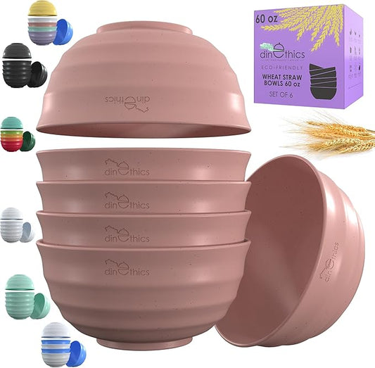 6 Wheat Straw Bowls 60 OZ - Microwave Safe Bowls - Big Bowls For Kitchen - Extra Large Cereal Bowls - Large Soup Bowls Set Of 6 - Replace Large Plastic Bowl - Deep Bowls For Soup Salad Rice