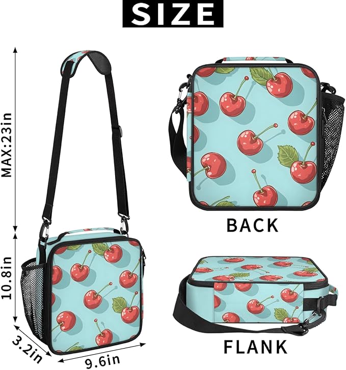 Green Lunch Bag Personalized Insulated Lunch Bag Reusable Lunch Box Picnic Travel Lunch Tote Bag Snack Bag Fruit - Cherry (22)