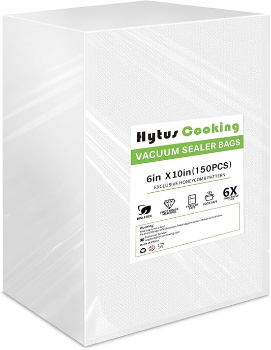 Pre-Cut Vacuum Sealer Bags (150 Pack Pint 6" x 10") Heavy Duty Embossed, Commercial Grade for Food Storage, Meal Prep and Sous Vide BPA-Free