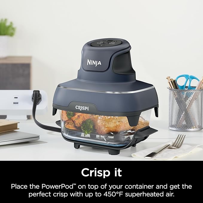 Ninja 6 Cup TempWare Glass Container with Leak-Proof Storage lid, Compatible Crispi Portable Cooking System, Microwave, Freezer and Dishwasher Safe, PFAS Free Glass Cooking Surface