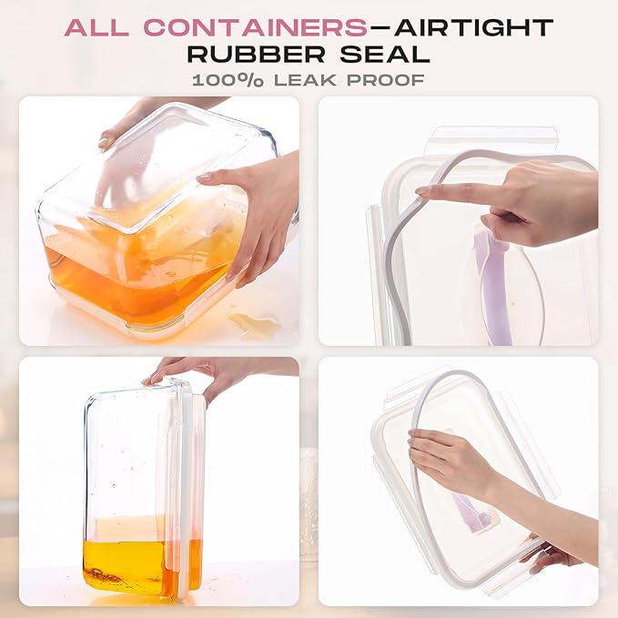 2 Pcs 6500 ML/ 220 oz/ 28 Cup Large Glass Food Storage Containers with Airtight Locking Lid Ideal Storing Food Vegetables Fruits Baking Casserole Lasagna Roasting Turkey, Transparent