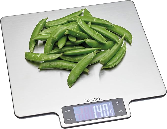 Taylor Pro Digital Large Kitchen Food Scales, Professional Standard Tare Feature with Accuracy and High Precision Sensor, Stainless Steel Silver, 10 kg Capacity