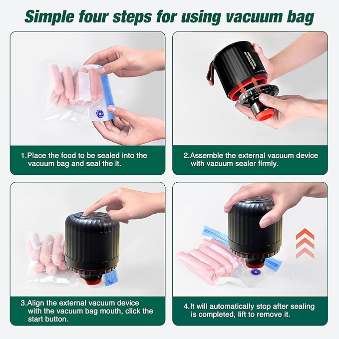 Electric Mason Jar Vacuum Sealer Kit，Upgraded 4 in 1 Automatic Stop Mason Jar Vacuum Sealer for Wide and Regular Mouth Mason Jars Wine Bottle Food Storage Box Vacuum Bag