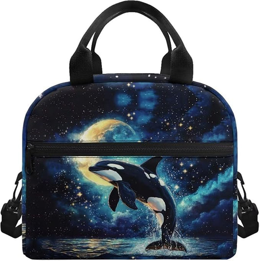 Showudesigns Killer Whale Lunch Box for Teen Girls Middle School Kids Lunch Bag 10-12 12-14 Insulated Lunchbox Purse with Adjustable Shoulder Strap Thermal Meal Organizer Blue