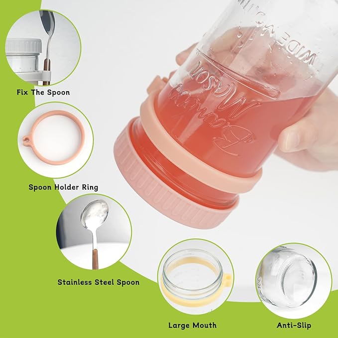 ANOTION Overnight Oats Containers with Lids and Spoons - 4 Pack Mason Jars 24 oz with Lids and Straws - Airtight Glass Meal Prep Containers for Oats Overnight, To Go Yogurt Oatmeal Cereal Pudding Cups