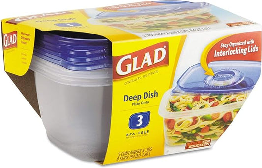 GladWare Deep Dish Containers with Lids, 8 Cups (64 oz) 3 containers