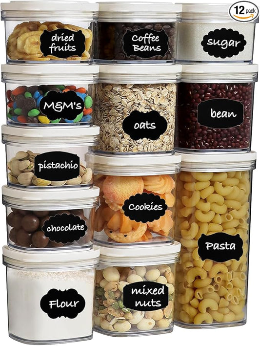 12-Piece Airtight Food Storage Containers Set – 6x 230ML, 5x 390ML & 1x 880ML BPA-FREE Plastic Kitchen Canisters with Lids for Dry Food, Snacks, Spices, Pantry Organization (White)