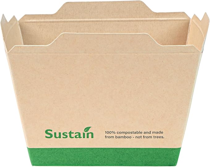 Restaurantware-Sustain 17 Ounce Sturdy Paper Take Out Boxes, 50 Disposable Take Out Food Containers - With PLA lining, Lids Sold Separately, Bamboo Paper Containers, Compostable, Click-Lock Design