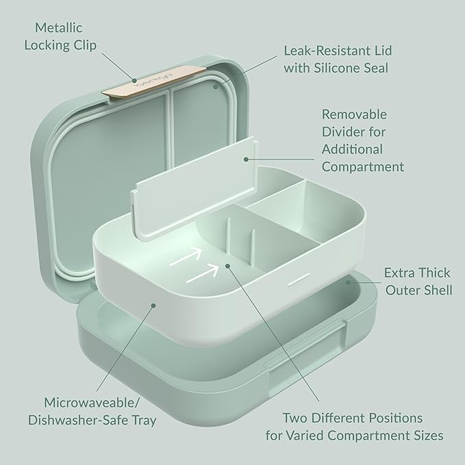 Bentgo Modern - Leak-Resistant Bento Lunch Box For Adults, Teens, & Larger Appetites; Reusable BPA-Free Meal Prep Container with 3 or 4 Compartments, Dishwasher/Microwave Safe; 44oz (Mint Green)