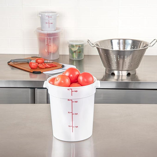 Restaurantware-Met Lux 4 Quart Food Storage Container, 1 White Storage Container - Lids Sold Separately, Red Volume Markers, Dishwashable Container, Side Handles, For Storing Foods