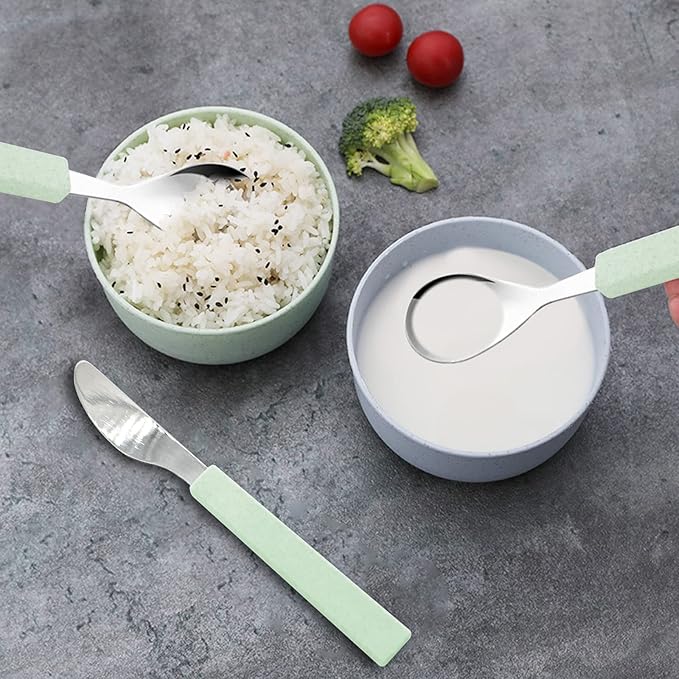 VANRA 3-Piece Children Utensils Set 18/10 Stainless Steel Child Flatware Set Silverware Knife Spoon Fork Set with Travel Case for Kids Lunch Box (Green)