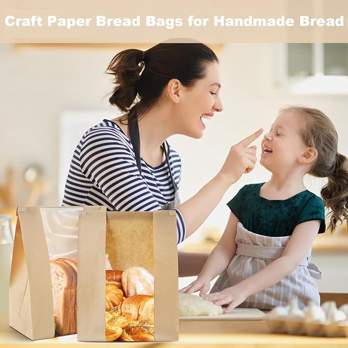 60 Pack Bread Bags for Homemade Bread Sourdough Bread Bags with Tin Strip Large Bakery Bags with Window Paper Bread bags, Yellow