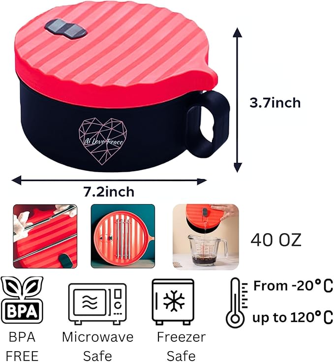AI LOVE PEACE Ultimate Microwave Cooking Set for Busy Professionals - Ramen Bowl & Glass Meal Prep Container With Dual Lids