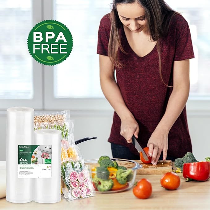 Bonsenkitchen Vacuum Food Sealer Rolls Bags, 8" x 50' & 11" x 50' Commercial Grade BPA Free Bag Rolls, Durable Customized Size Food Vac Bags for Storage and Sous Vide Cooking VB3212