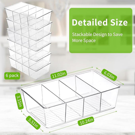 Moretoes 6 Pack Snack Organizers, Pantry Organizer and Storage, Clear Food Storage Organizer Bins, Plastic Fridge Organizer and Cabinet Organizers for Kitchen, Condiment, Pouches Food, Packets Spices