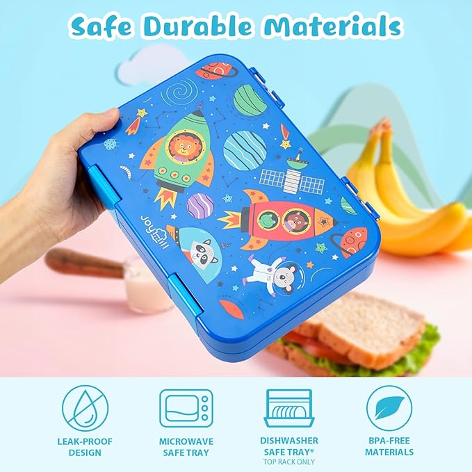 JOYHILL Bento Lunch Box for Kids, Adult Kids Lunch Box with 4-6 Compartment, Leak Proof Lunch Box Containers BPA-Free for Toddler Daycare School Travel, M-blue shark