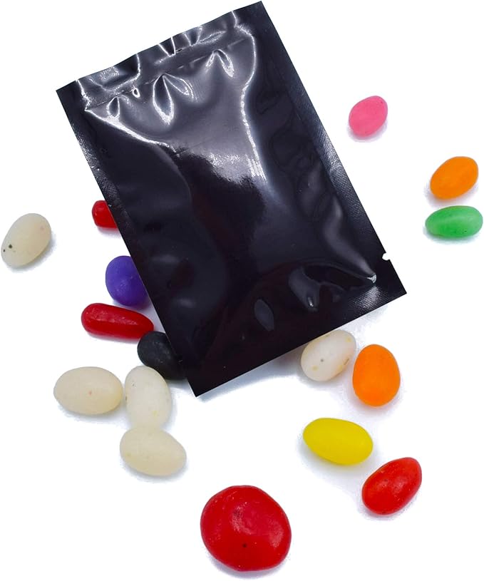 QQ Studio 100 PCS Metallic Mylar Foil Open Top Sealable Bags (8x12cm(3.1x4.7"), 100x Glossy Black)