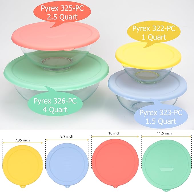 1 Pack Silicone Lids Only Fit for Pyrex 325-2.5 Quart Smart Essentials Rimmed Glass Mixing Bowls, Dishwasher and Microwave Safe (Lids Only)