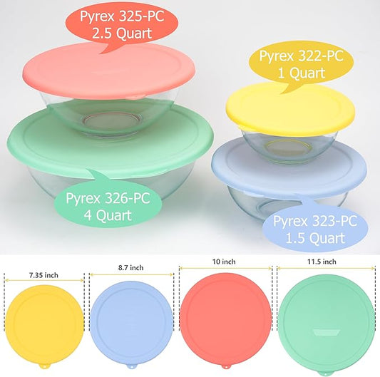 1 Pack Silicone Lids Only Fit for Pyrex 325-2.5 Quart Smart Essentials Rimmed Glass Mixing Bowls, Dishwasher and Microwave Safe (Lids Only)