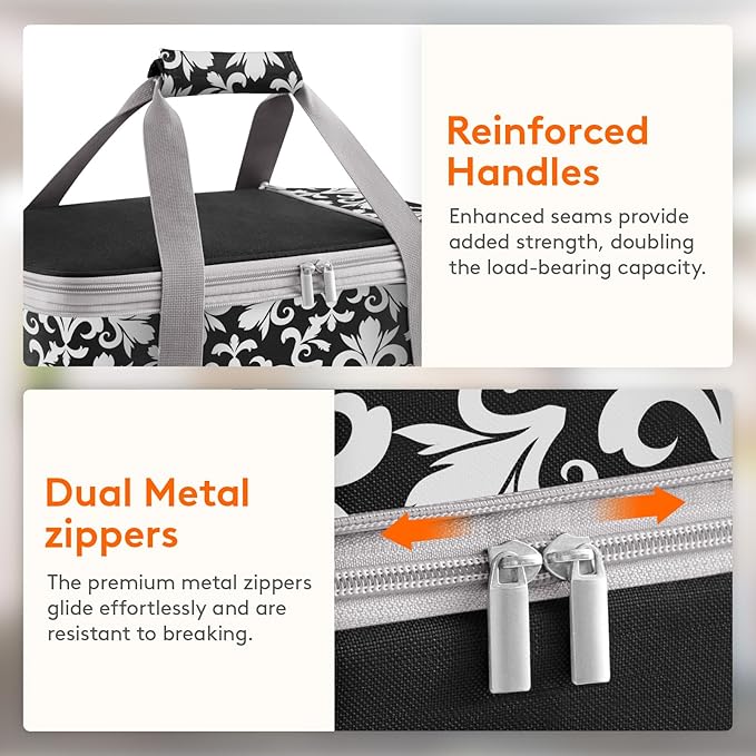 Lifewit Expandable Insulated Casserole Carrier for Hot or Cold Food, Double Decker Food Bag Lasagna Holder Carry Tote for Potluck Parties/Picnic/Cookouts, Fits 9"x13" Baking Dish, Black-Flowers