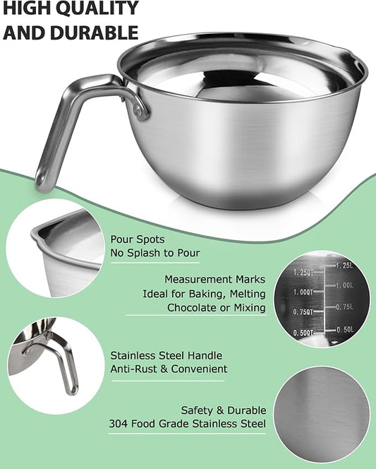 Marsheepy Stainless Steel Mixing Bowls With Handle And Pour Spout,3 Pieces Of Thick Stainless Steel Nesting Storage Bowls With Silicone Spatula for Kitchen Use,Size 1.1/1.8/2.3 Quart