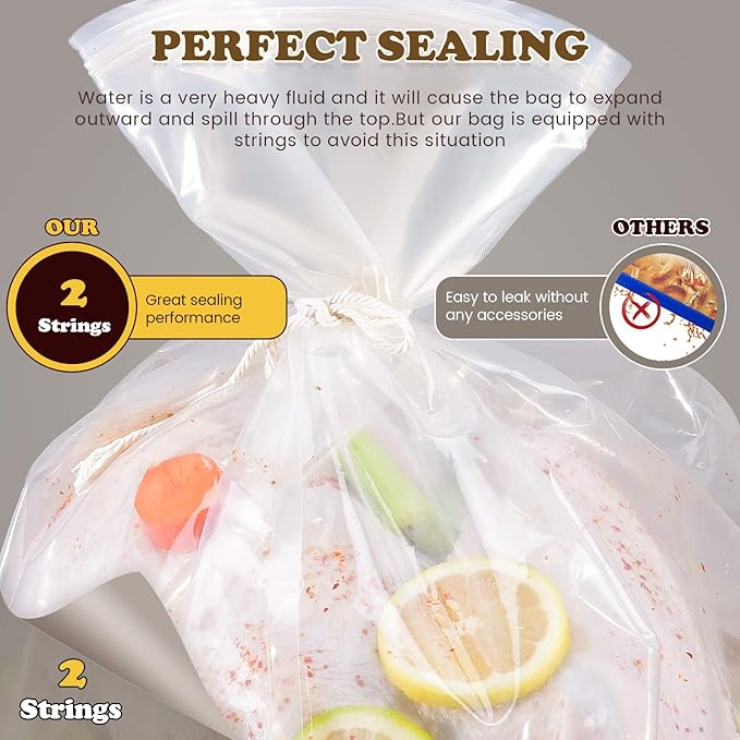 Brining Bag, 26"×22", 2 Pack, Extra Large Turkey Brine Bag with 2 Strings and 2 Larger Clips, Thickened materials, Double Track Zippers Brine Bags, Brining Bags for Turkey, Ham, Beef, Marinade