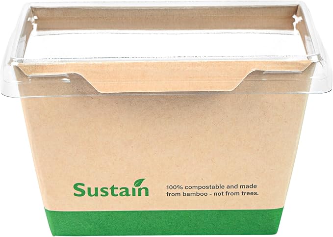 Restaurantware-Sustain 17 Ounce Sturdy Paper Take Out Boxes, 50 Disposable Take Out Food Containers - With PLA lining, Lids Sold Separately, Bamboo Paper Containers, Compostable, Click-Lock Design